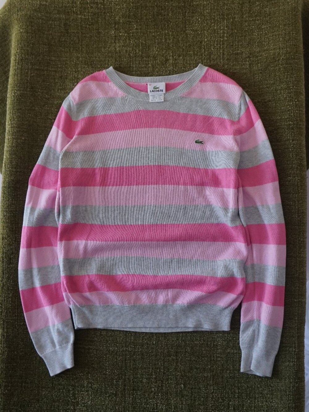 Lacoste pink striped 100% cotton lightweight sweater  Tagged size 40 (best fits